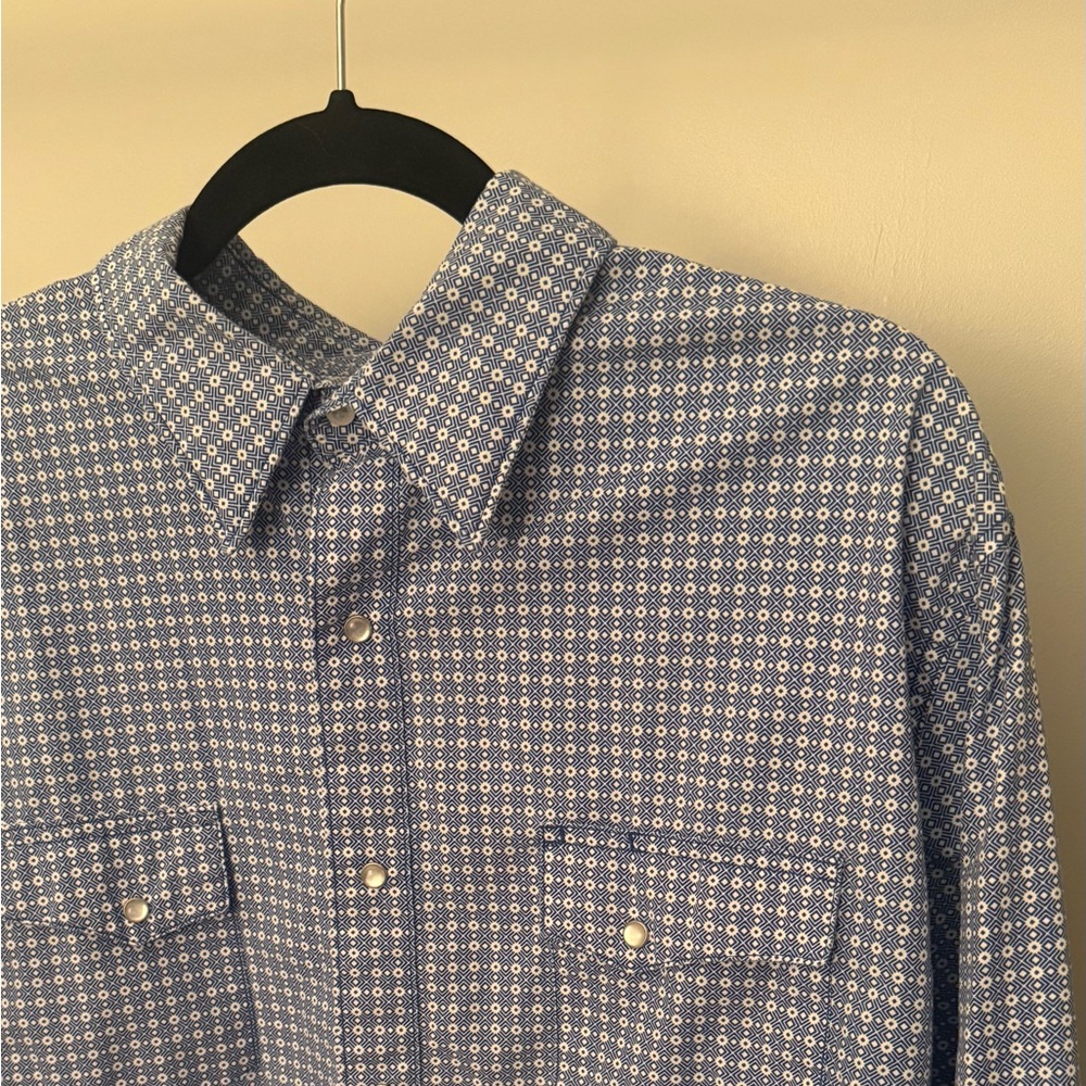 Wrangler Rancher Men’s XL Blue White Pearl Snap Long Sleeve  Western Shirt
